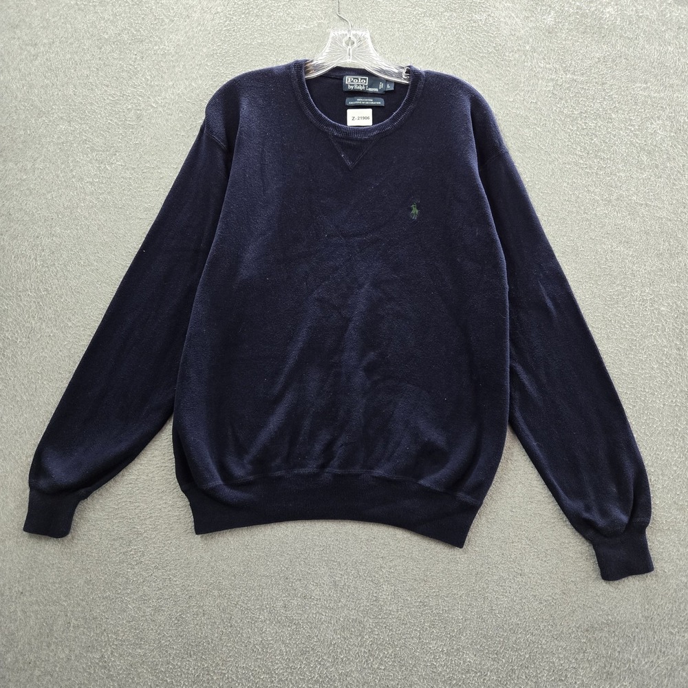 Polo By Ralph Lauren Men Sweater‎ L Navy Blue Embroidered Pony Pullover Sweater